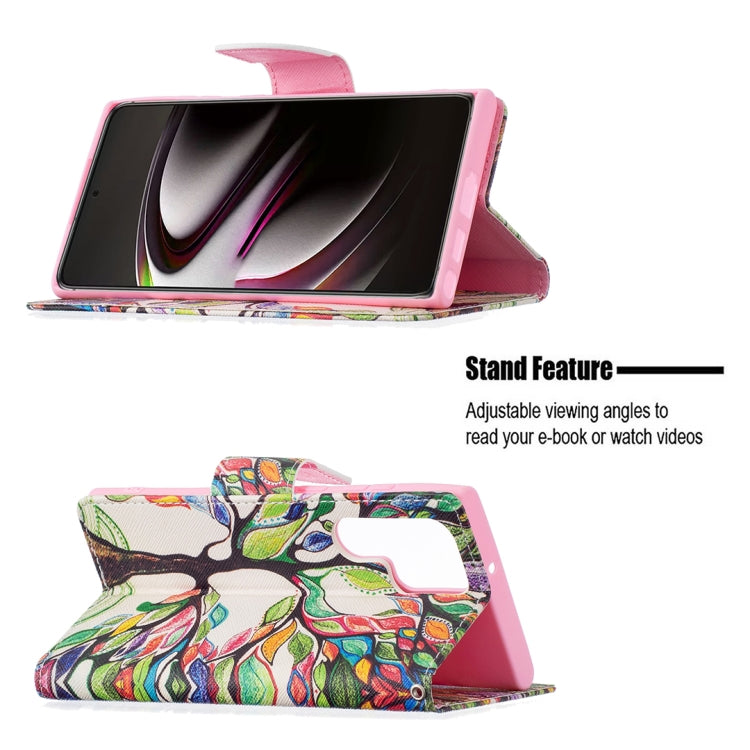 For Samsung Galaxy S22 Ultra 5G Colored Drawing Pattern Horizontal Flip Phone Leather Case with Holder & Card Slots & Wallet