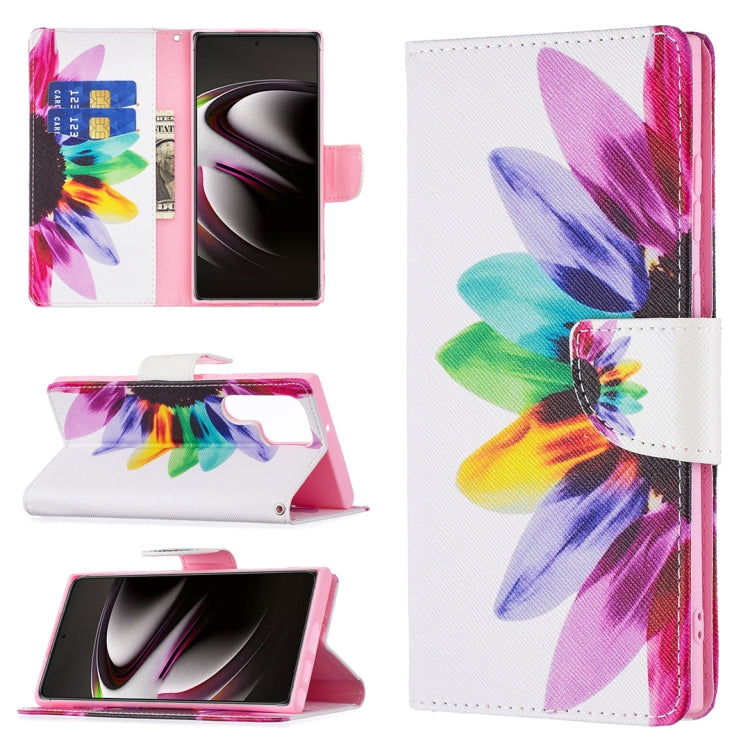 For Samsung Galaxy S22 Ultra 5G Colored Drawing Pattern Horizontal Flip Phone Leather Case with Holder & Card Slots & Wallet