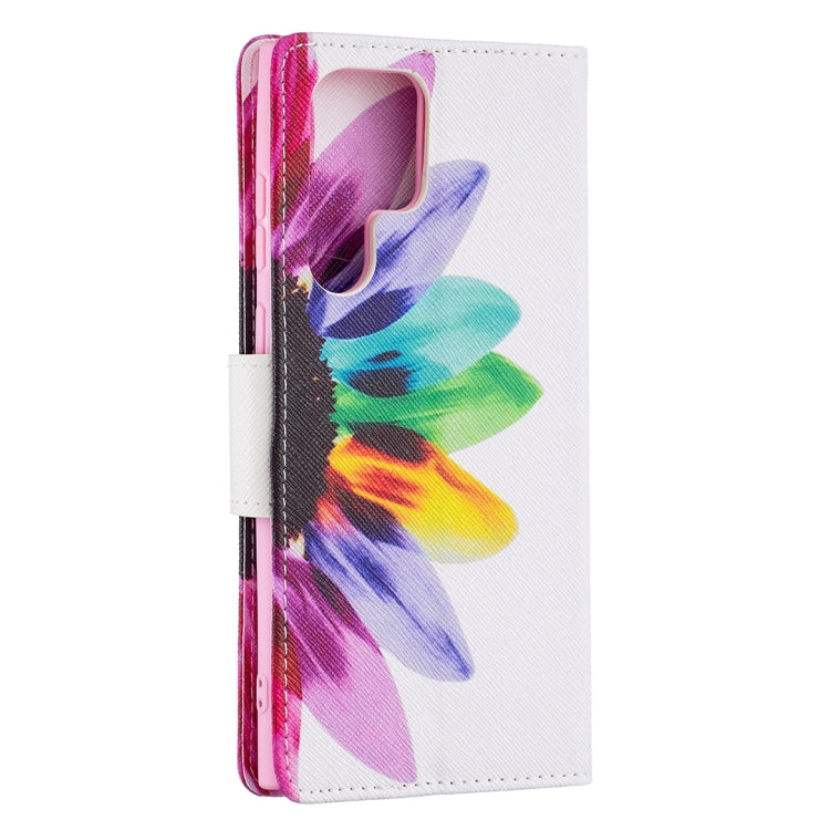 For Samsung Galaxy S22 Ultra 5G Colored Drawing Pattern Horizontal Flip Phone Leather Case with Holder & Card Slots & Wallet