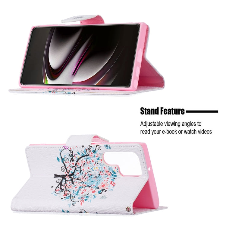 For Samsung Galaxy S22 Ultra 5G Colored Drawing Pattern Horizontal Flip Phone Leather Case with Holder & Card Slots & Wallet