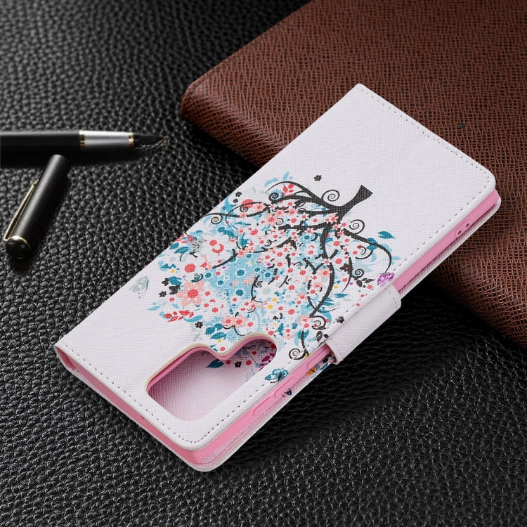 For Samsung Galaxy S22 Ultra 5G Colored Drawing Pattern Horizontal Flip Phone Leather Case with Holder & Card Slots & Wallet