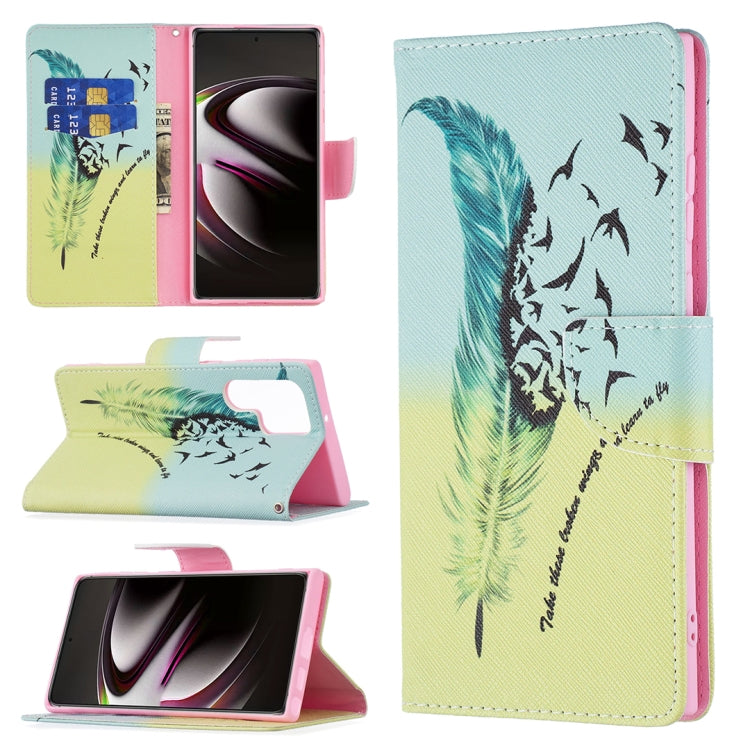 For Samsung Galaxy S22 Ultra 5G Colored Drawing Pattern Horizontal Flip Phone Leather Case with Holder & Card Slots & Wallet