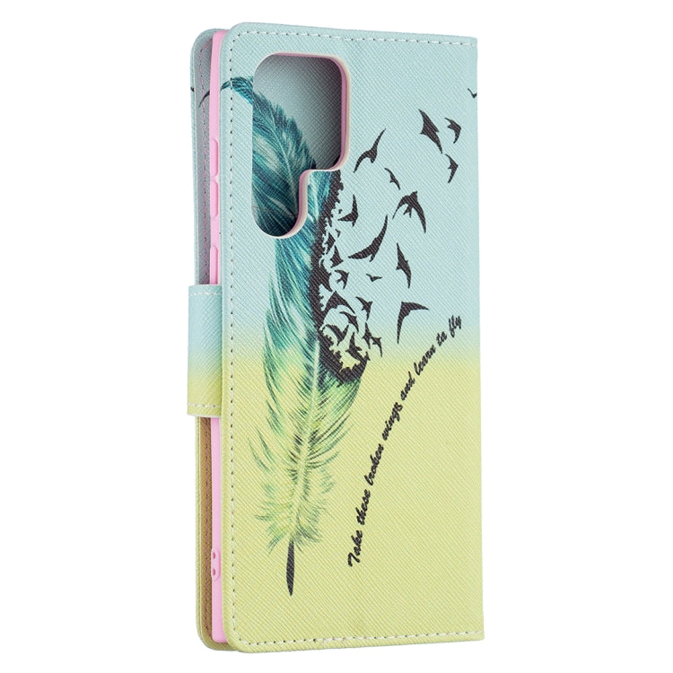 For Samsung Galaxy S22 Ultra 5G Colored Drawing Pattern Horizontal Flip Phone Leather Case with Holder & Card Slots & Wallet
