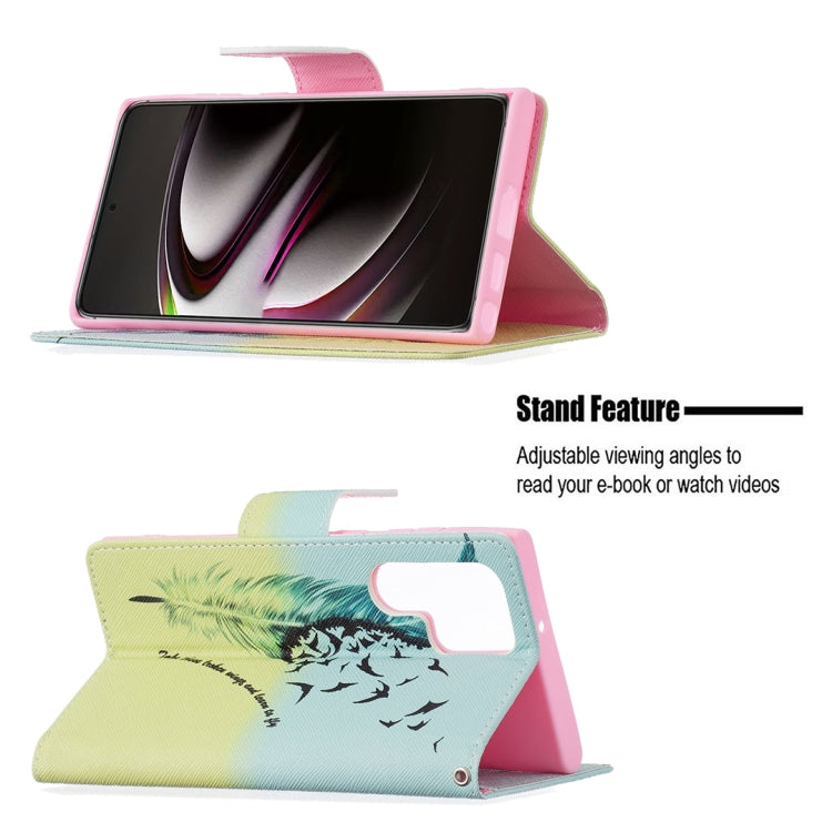 For Samsung Galaxy S22 Ultra 5G Colored Drawing Pattern Horizontal Flip Phone Leather Case with Holder & Card Slots & Wallet
