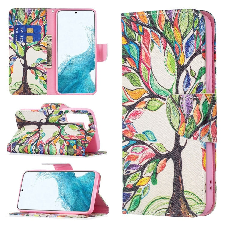 For Samsung Galaxy S22+ 5G Colored Drawing Pattern Horizontal Flip Phone Leather Case with Holder & Card Slots & Wallet