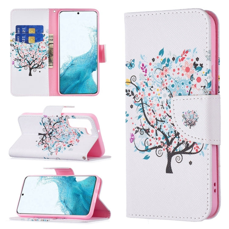 For Samsung Galaxy S22+ 5G Colored Drawing Pattern Horizontal Flip Phone Leather Case with Holder & Card Slots & Wallet
