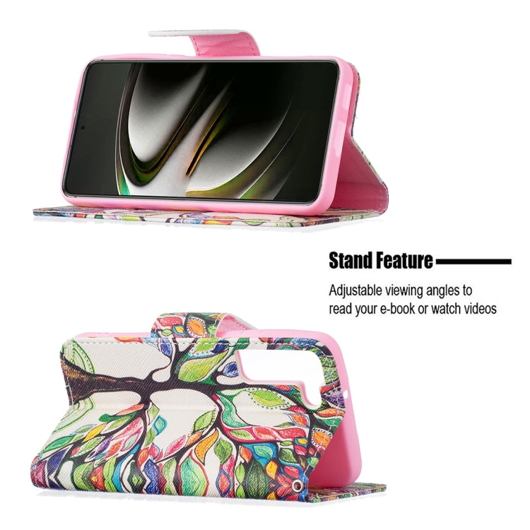 For Samsung Galaxy S22 5G Colored Drawing Pattern Horizontal Flip Phone Leather Case with Holder & Card Slots & Wallet