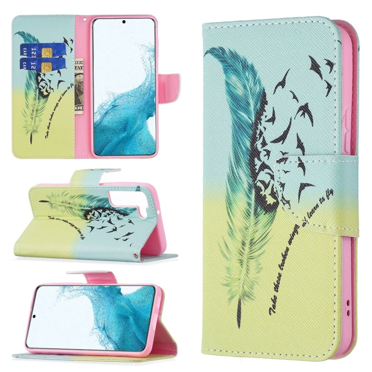 For Samsung Galaxy S22 5G Colored Drawing Pattern Horizontal Flip Phone Leather Case with Holder & Card Slots & Wallet