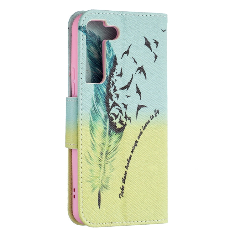 For Samsung Galaxy S22 5G Colored Drawing Pattern Horizontal Flip Phone Leather Case with Holder & Card Slots & Wallet