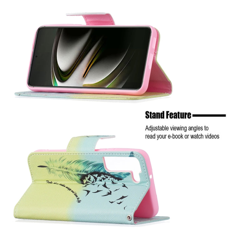 For Samsung Galaxy S22 5G Colored Drawing Pattern Horizontal Flip Phone Leather Case with Holder & Card Slots & Wallet