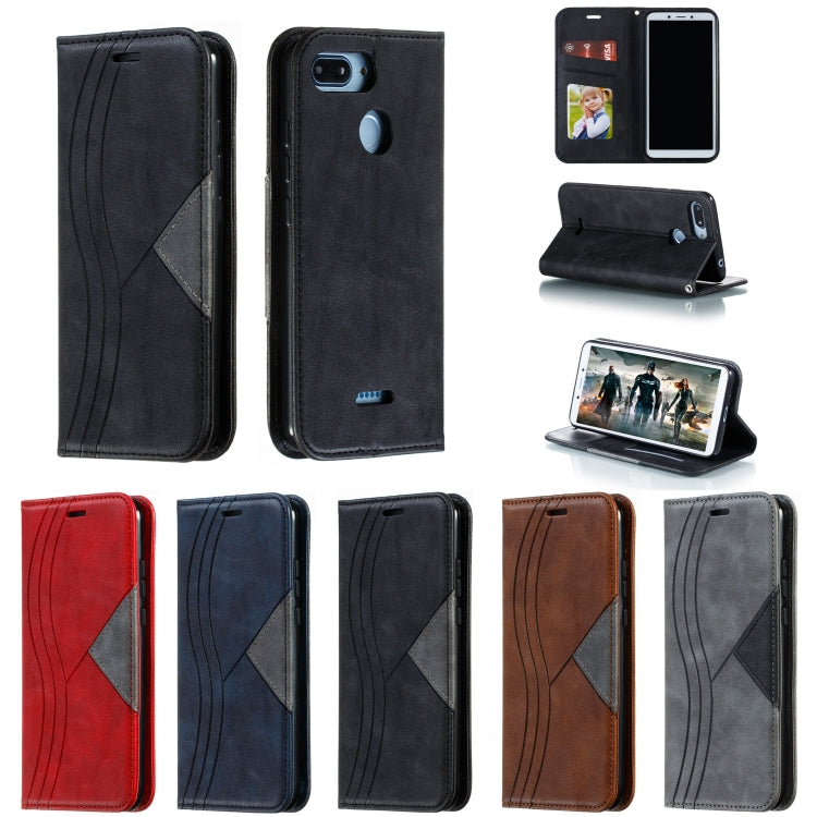 For Xiaomi Redmi 6 Splicing Color Magnetic Hem Horizontal Flip Leather Case with Holder & Card Slots