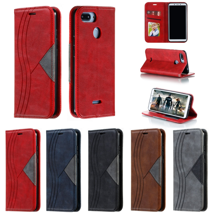 For Xiaomi Redmi 6 Splicing Color Magnetic Hem Horizontal Flip Leather Case with Holder & Card Slots