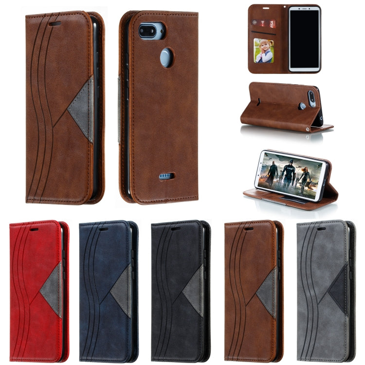 For Xiaomi Redmi 6 Splicing Color Magnetic Hem Horizontal Flip Leather Case with Holder & Card Slots