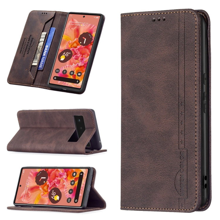 For Google Pixel 6 Magnetic RFID Blocking Anti-Theft Leather Case with Holder & Card Slots & Wallet