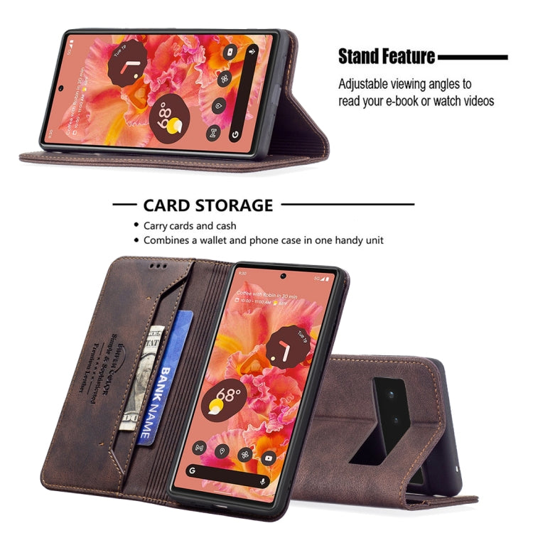 For Google Pixel 6 Magnetic RFID Blocking Anti-Theft Leather Case with Holder & Card Slots & Wallet
