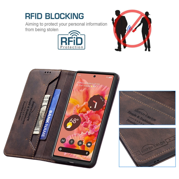 For Google Pixel 6 Magnetic RFID Blocking Anti-Theft Leather Case with Holder & Card Slots & Wallet