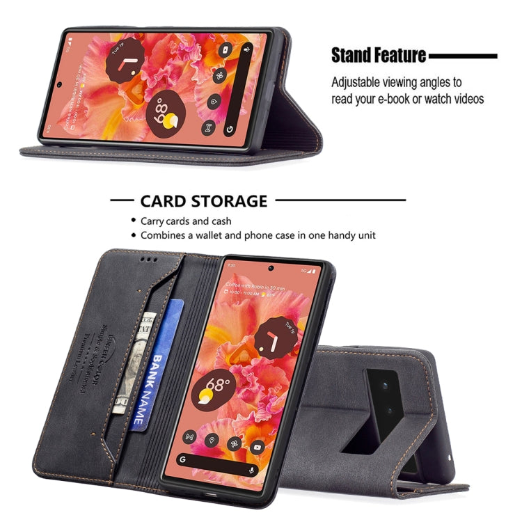 For Google Pixel 6 Magnetic RFID Blocking Anti-Theft Leather Case with Holder & Card Slots & Wallet