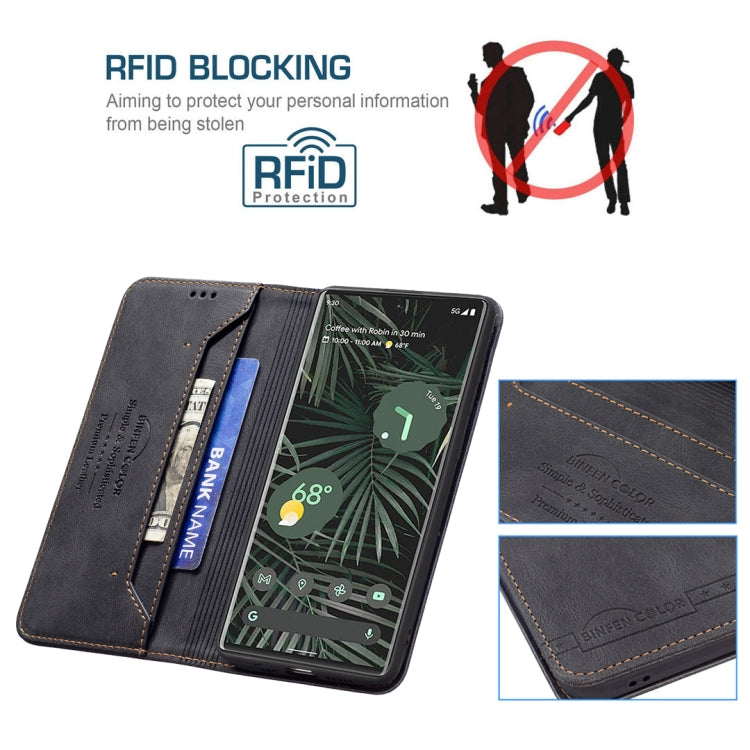 For Google Pixel 6 Pro Magnetic RFID Blocking Anti-Theft Leather Case with Holder & Card Slots & Wallet