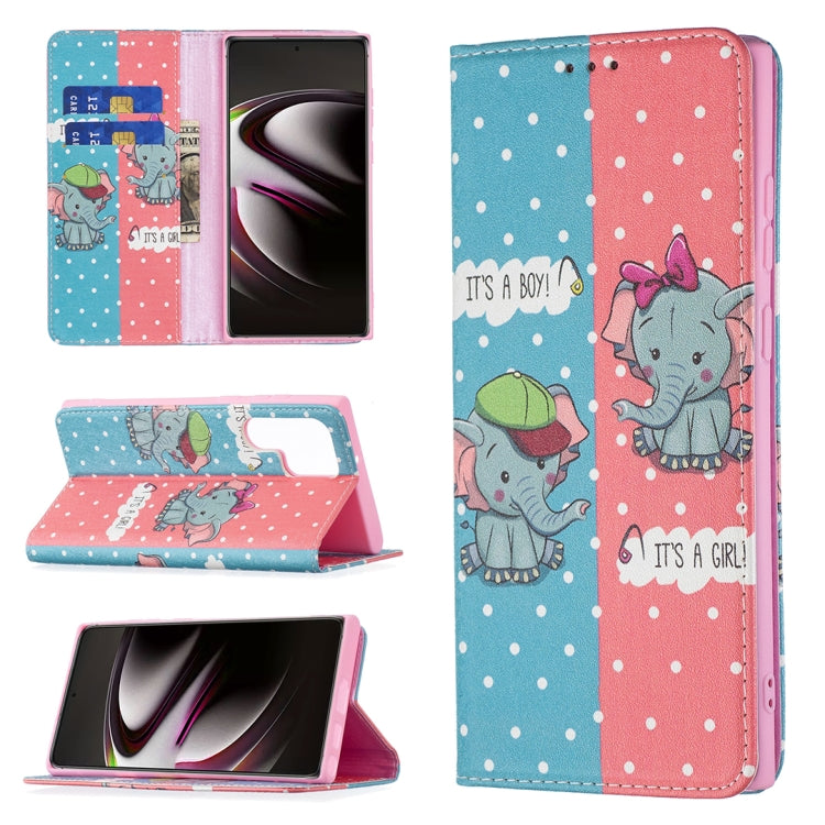 For Samsung Galaxy S22 Ultra 5G Colored Drawing Pattern Invisible Magnetic Horizontal Flip Phone Leather Case with Holder & Card Slots & Wallet