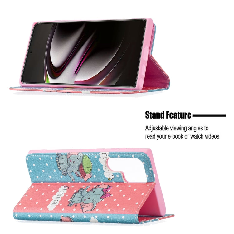 For Samsung Galaxy S22 Ultra 5G Colored Drawing Pattern Invisible Magnetic Horizontal Flip Phone Leather Case with Holder & Card Slots & Wallet
