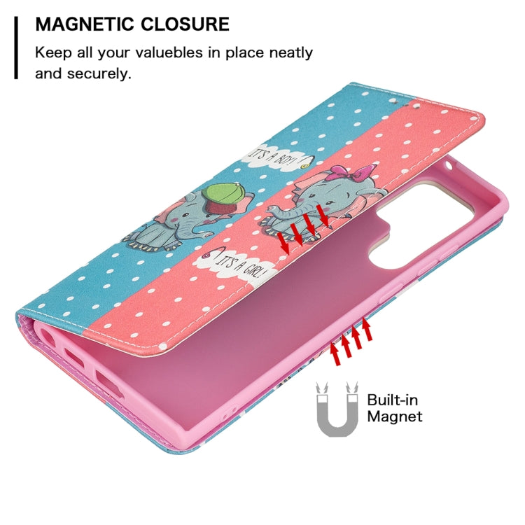 For Samsung Galaxy S22 Ultra 5G Colored Drawing Pattern Invisible Magnetic Horizontal Flip Phone Leather Case with Holder & Card Slots & Wallet