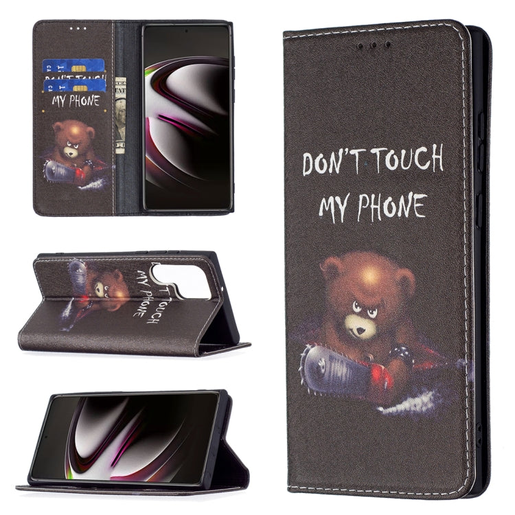 For Samsung Galaxy S22 Ultra 5G Colored Drawing Pattern Invisible Magnetic Horizontal Flip Phone Leather Case with Holder & Card Slots & Wallet