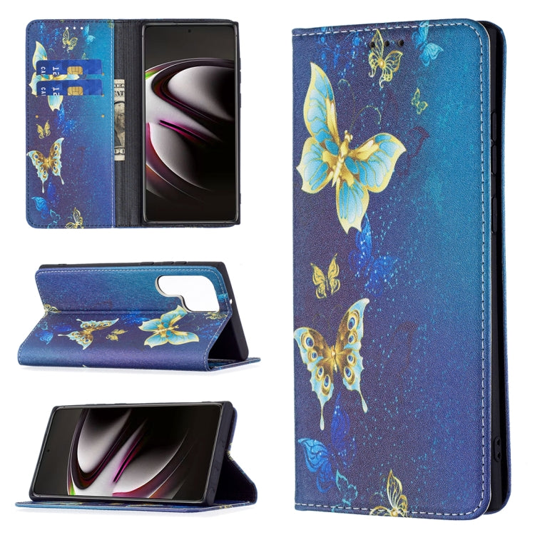 For Samsung Galaxy S22 Ultra 5G Colored Drawing Pattern Invisible Magnetic Horizontal Flip Phone Leather Case with Holder & Card Slots & Wallet