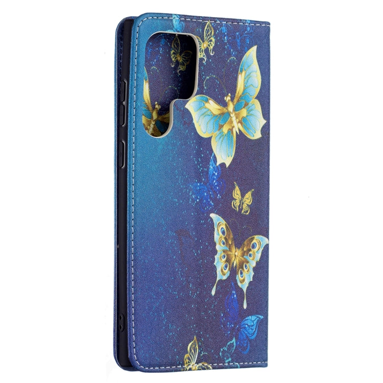 For Samsung Galaxy S22 Ultra 5G Colored Drawing Pattern Invisible Magnetic Horizontal Flip Phone Leather Case with Holder & Card Slots & Wallet