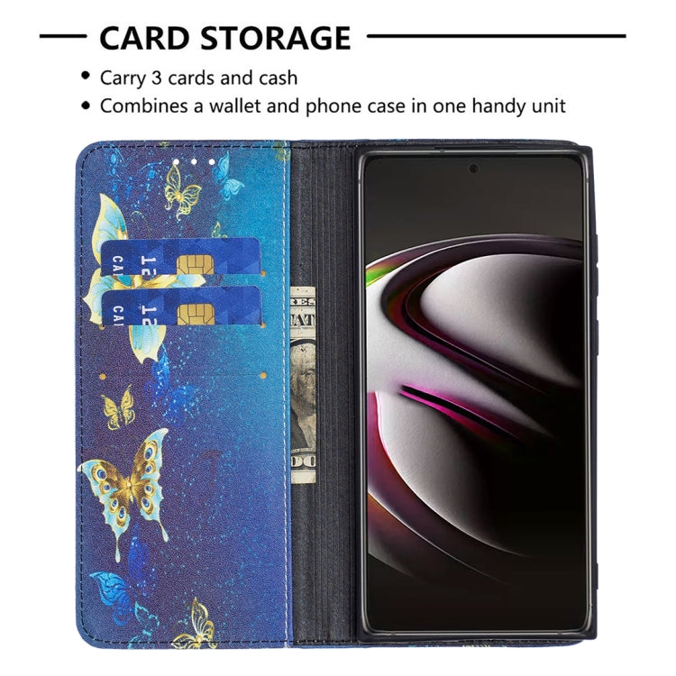 For Samsung Galaxy S22 Ultra 5G Colored Drawing Pattern Invisible Magnetic Horizontal Flip Phone Leather Case with Holder & Card Slots & Wallet