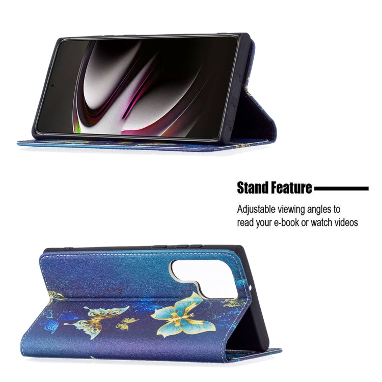 For Samsung Galaxy S22 Ultra 5G Colored Drawing Pattern Invisible Magnetic Horizontal Flip Phone Leather Case with Holder & Card Slots & Wallet