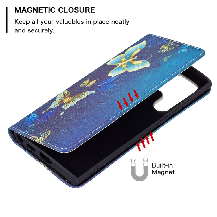 For Samsung Galaxy S22 Ultra 5G Colored Drawing Pattern Invisible Magnetic Horizontal Flip Phone Leather Case with Holder & Card Slots & Wallet