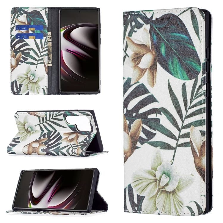For Samsung Galaxy S22 Ultra 5G Colored Drawing Pattern Invisible Magnetic Horizontal Flip Phone Leather Case with Holder & Card Slots & Wallet