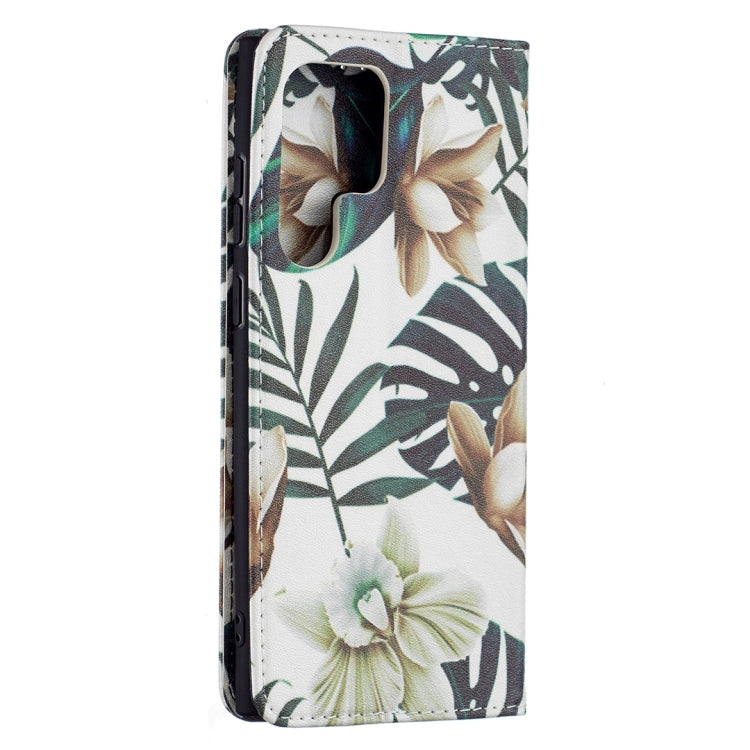For Samsung Galaxy S22 Ultra 5G Colored Drawing Pattern Invisible Magnetic Horizontal Flip Phone Leather Case with Holder & Card Slots & Wallet