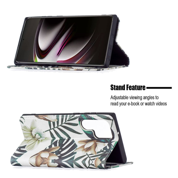For Samsung Galaxy S22 Ultra 5G Colored Drawing Pattern Invisible Magnetic Horizontal Flip Phone Leather Case with Holder & Card Slots & Wallet
