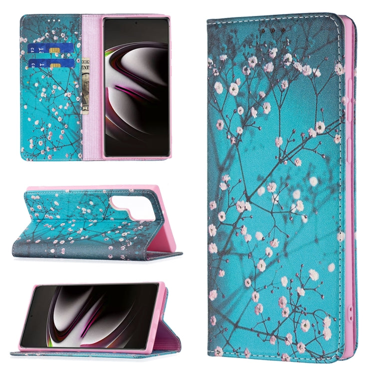 For Samsung Galaxy S22 Ultra 5G Colored Drawing Pattern Invisible Magnetic Horizontal Flip Phone Leather Case with Holder & Card Slots & Wallet