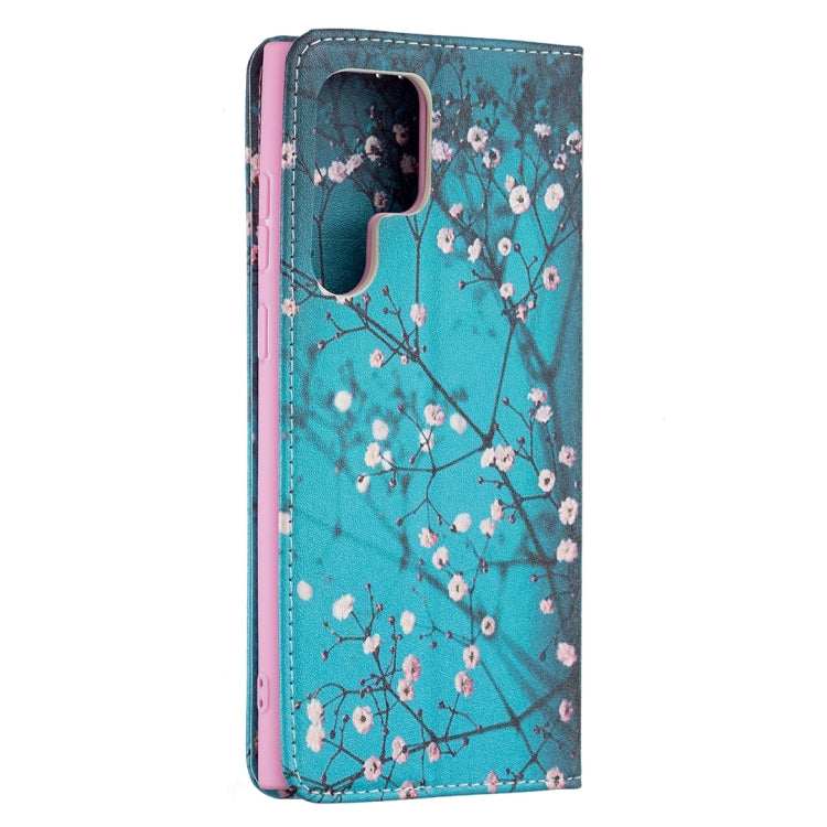 For Samsung Galaxy S22 Ultra 5G Colored Drawing Pattern Invisible Magnetic Horizontal Flip Phone Leather Case with Holder & Card Slots & Wallet