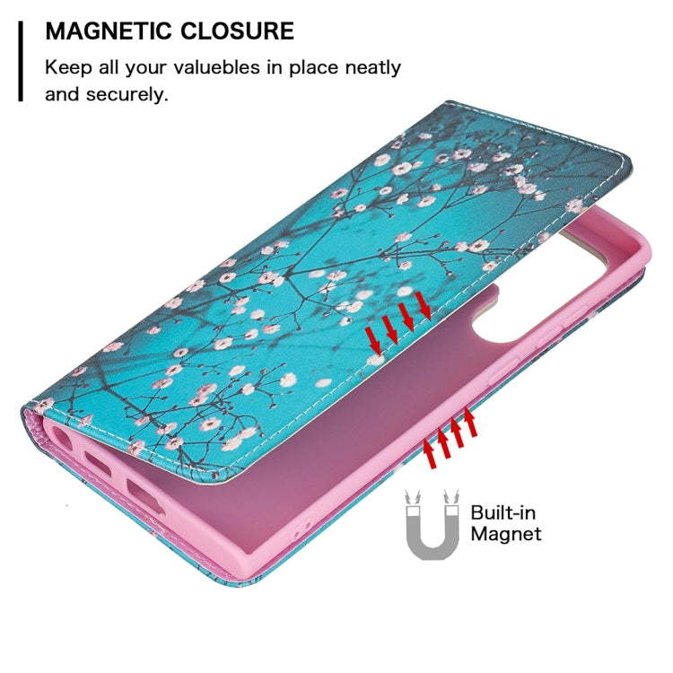 For Samsung Galaxy S22 Ultra 5G Colored Drawing Pattern Invisible Magnetic Horizontal Flip Phone Leather Case with Holder & Card Slots & Wallet