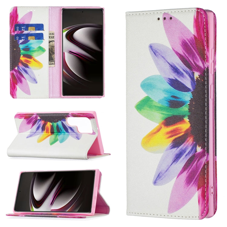 For Samsung Galaxy S22 Ultra 5G Colored Drawing Pattern Invisible Magnetic Horizontal Flip Phone Leather Case with Holder & Card Slots & Wallet