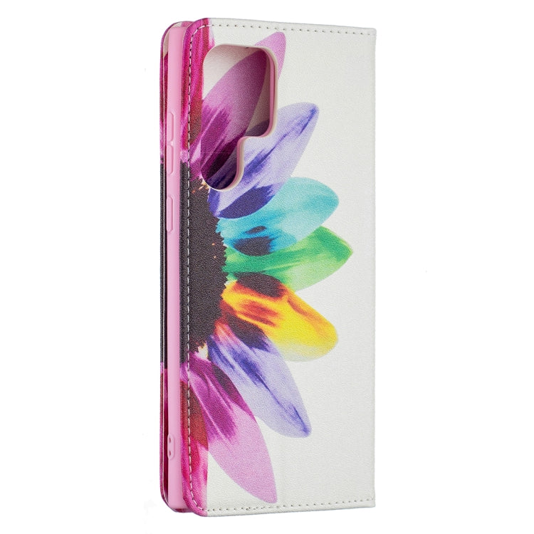 For Samsung Galaxy S22 Ultra 5G Colored Drawing Pattern Invisible Magnetic Horizontal Flip Phone Leather Case with Holder & Card Slots & Wallet