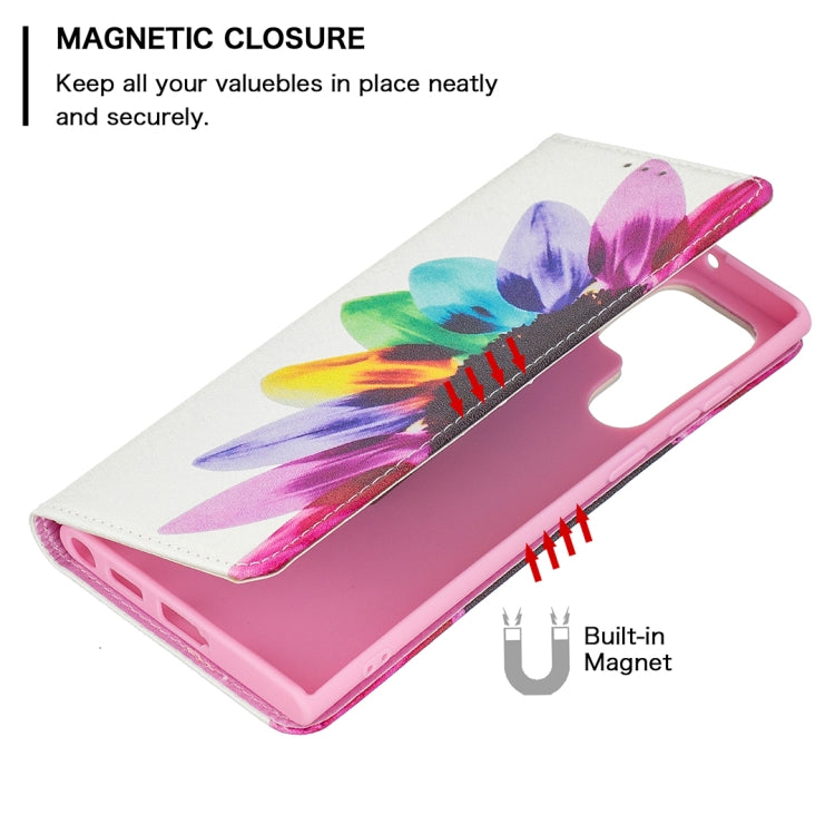 For Samsung Galaxy S22 Ultra 5G Colored Drawing Pattern Invisible Magnetic Horizontal Flip Phone Leather Case with Holder & Card Slots & Wallet