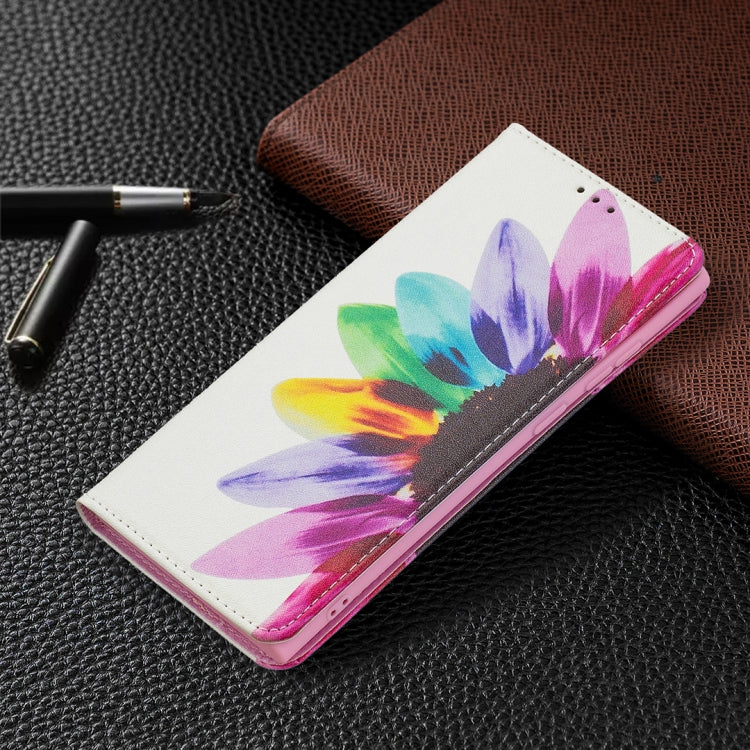 For Samsung Galaxy S22 Ultra 5G Colored Drawing Pattern Invisible Magnetic Horizontal Flip Phone Leather Case with Holder & Card Slots & Wallet