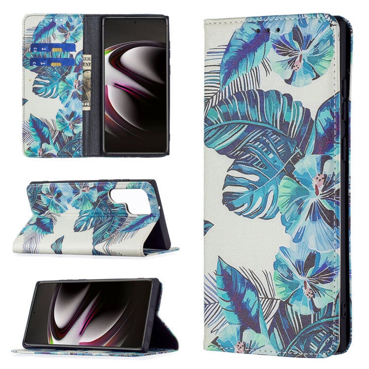 For Samsung Galaxy S22 Ultra 5G Colored Drawing Pattern Invisible Magnetic Horizontal Flip Phone Leather Case with Holder & Card Slots & Wallet