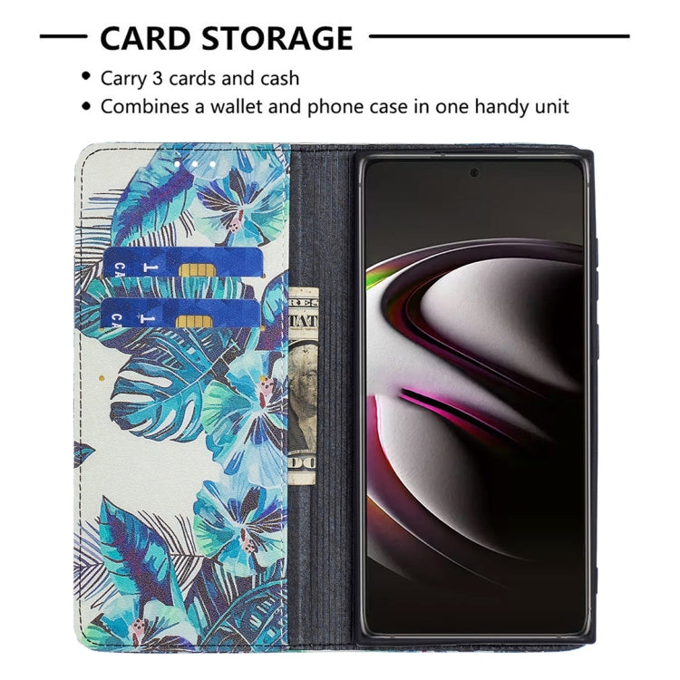 For Samsung Galaxy S22 Ultra 5G Colored Drawing Pattern Invisible Magnetic Horizontal Flip Phone Leather Case with Holder & Card Slots & Wallet