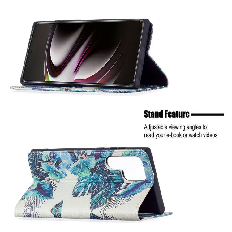 For Samsung Galaxy S22 Ultra 5G Colored Drawing Pattern Invisible Magnetic Horizontal Flip Phone Leather Case with Holder & Card Slots & Wallet