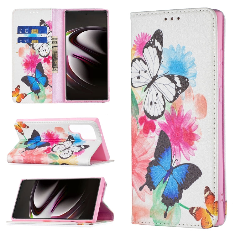For Samsung Galaxy S22 Ultra 5G Colored Drawing Pattern Invisible Magnetic Horizontal Flip Phone Leather Case with Holder & Card Slots & Wallet