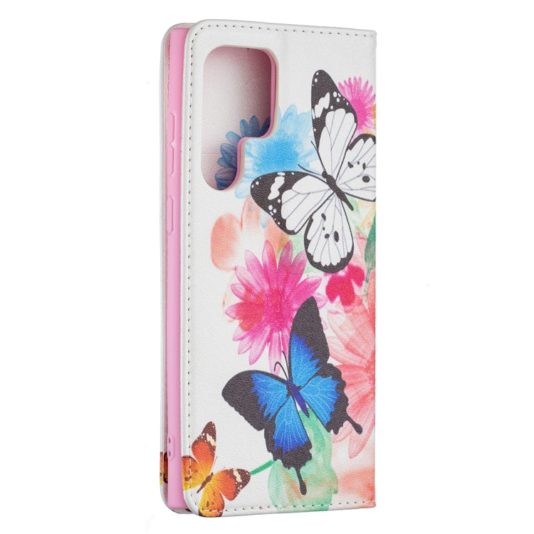 For Samsung Galaxy S22 Ultra 5G Colored Drawing Pattern Invisible Magnetic Horizontal Flip Phone Leather Case with Holder & Card Slots & Wallet