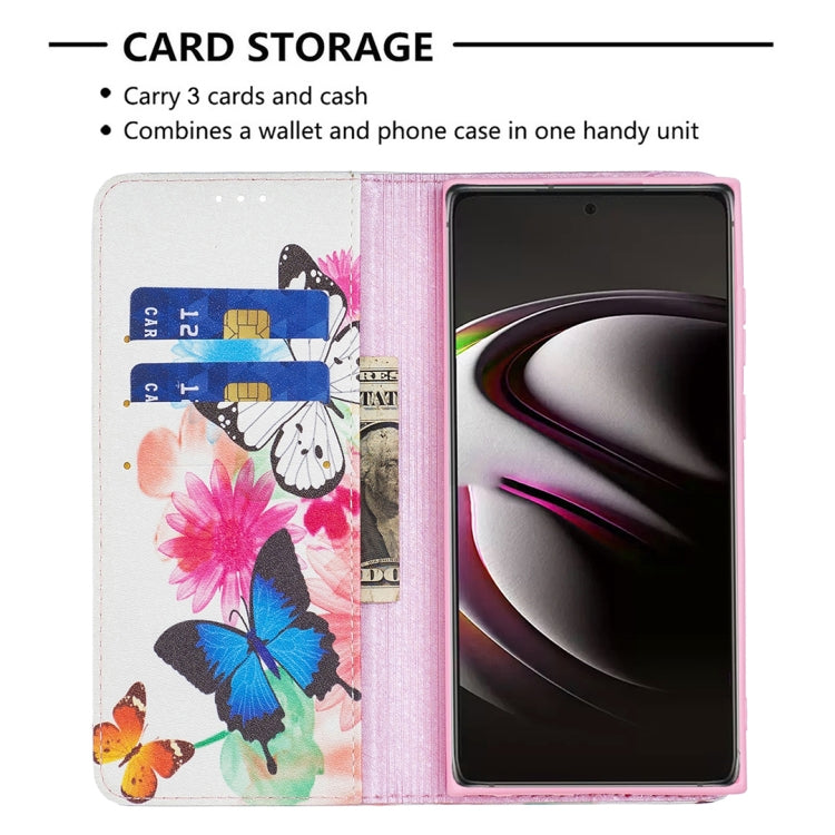 For Samsung Galaxy S22 Ultra 5G Colored Drawing Pattern Invisible Magnetic Horizontal Flip Phone Leather Case with Holder & Card Slots & Wallet