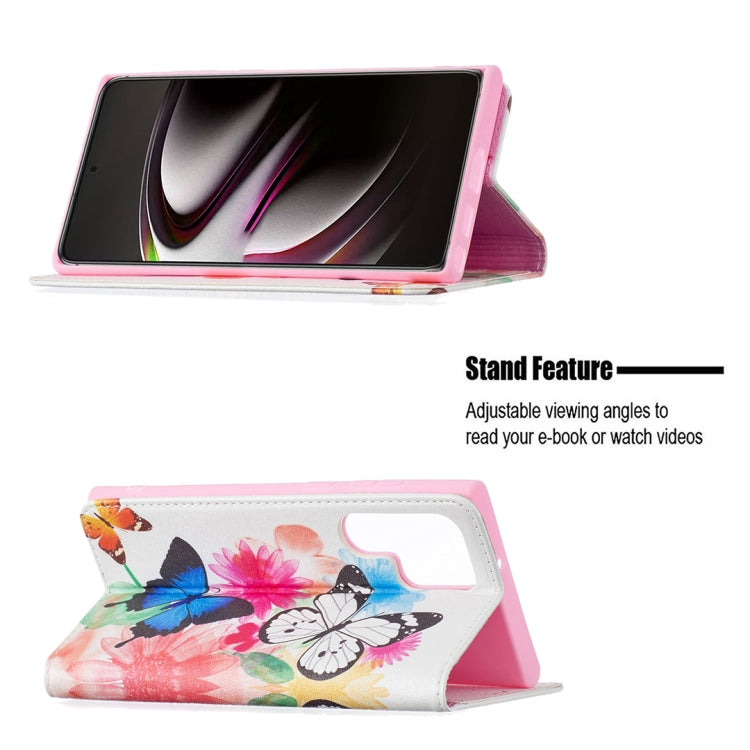 For Samsung Galaxy S22 Ultra 5G Colored Drawing Pattern Invisible Magnetic Horizontal Flip Phone Leather Case with Holder & Card Slots & Wallet