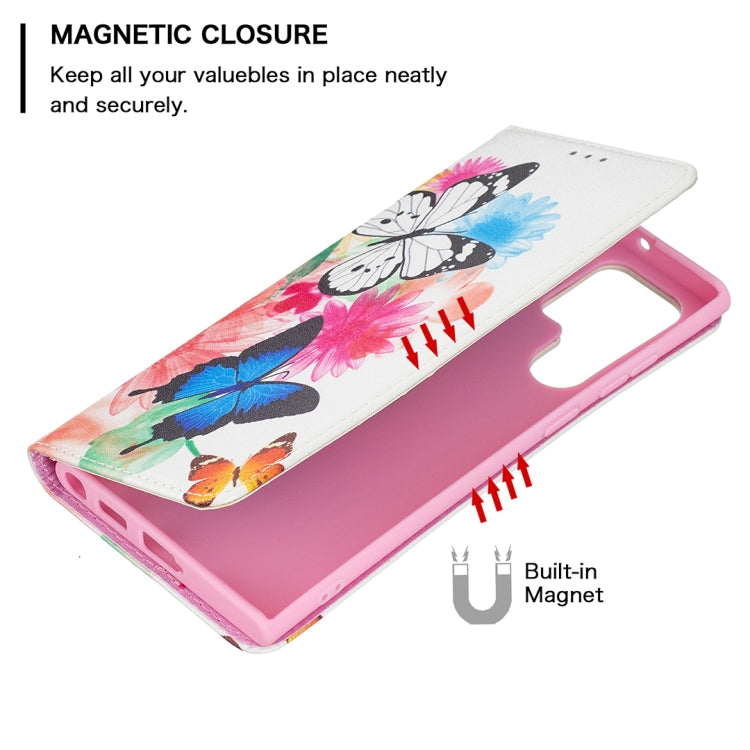For Samsung Galaxy S22 Ultra 5G Colored Drawing Pattern Invisible Magnetic Horizontal Flip Phone Leather Case with Holder & Card Slots & Wallet