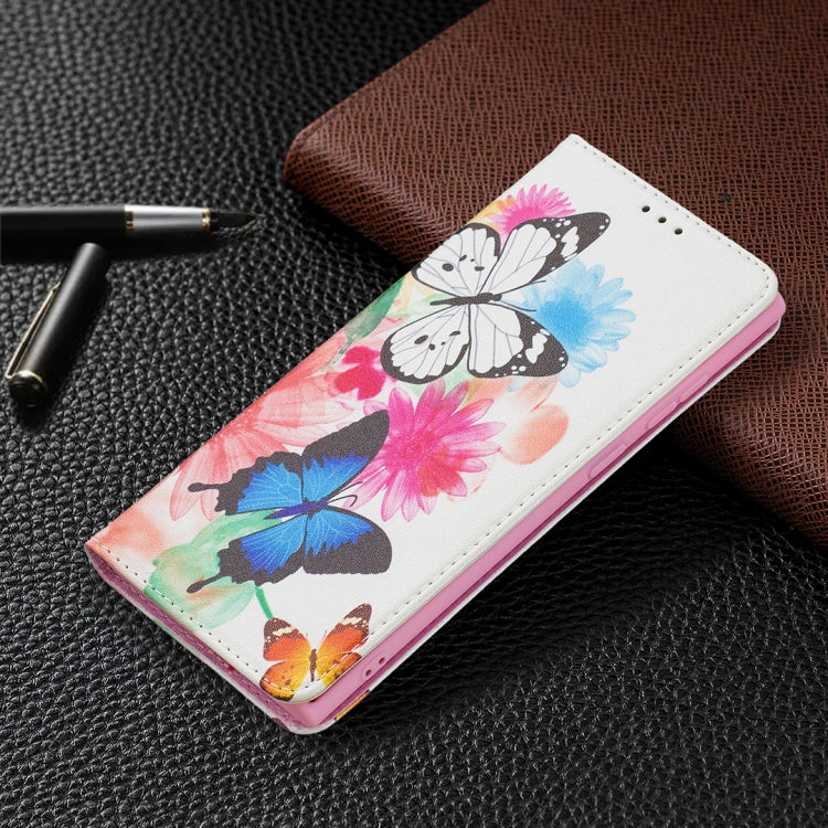 For Samsung Galaxy S22 Ultra 5G Colored Drawing Pattern Invisible Magnetic Horizontal Flip Phone Leather Case with Holder & Card Slots & Wallet
